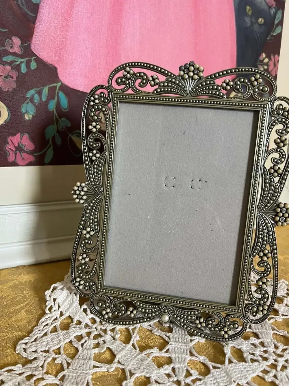 Burnes of Boston Ornate Vintage-Style Pewter Picture Frame with Faux Pearls and